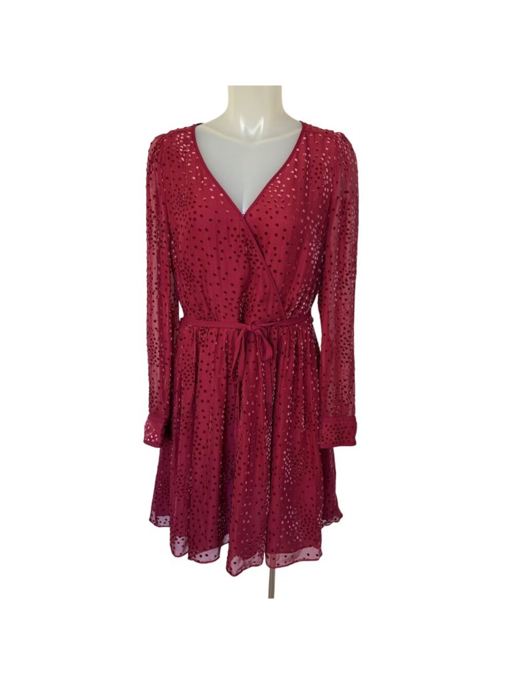 Kate Spade Velvet Sheer Polka Dot Party Dress Size 12 Red Event Holiday Silk